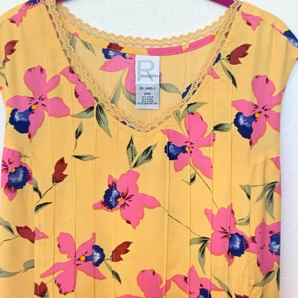 Roaman's V-Neck long summer dress SZ 24W Floral on apricot background NEW - Picture 4 of 8